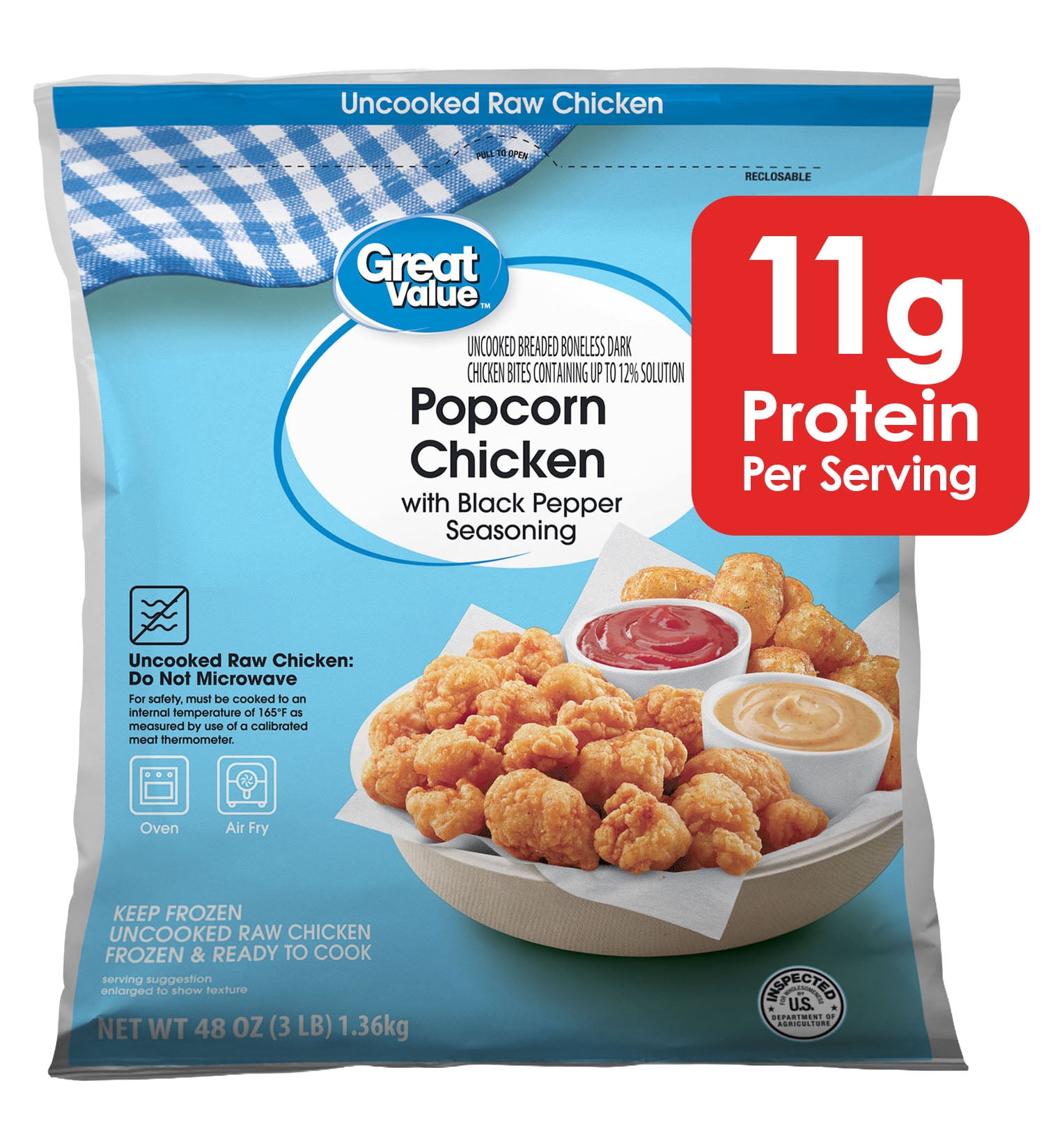 Great Value Black Pepper Popcorn, Ready to Cook Popcorn Chicken, 11g Protein, 3 lb (Frozen)