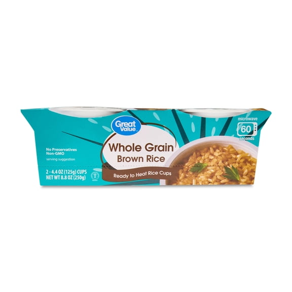 Great Value Ready to Heat Whole Grain Brown Rice Cups, 8.8 oz, 2 Count