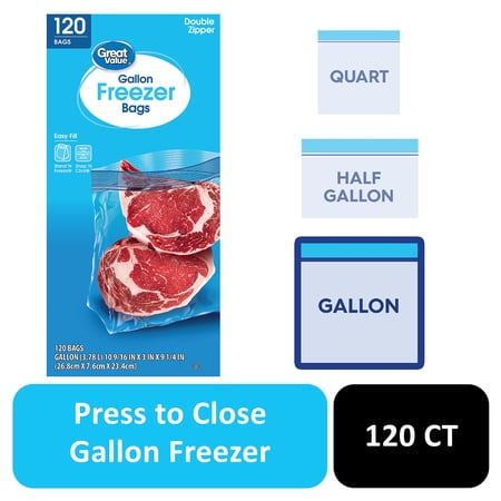 Great Value Double Zipper Freezer Bags, Gallon Size, 120 Count