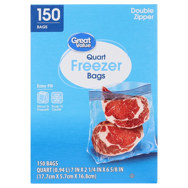 Great Value Double Zipper Quart Freezer Bag, 150 Count - Walmart.com