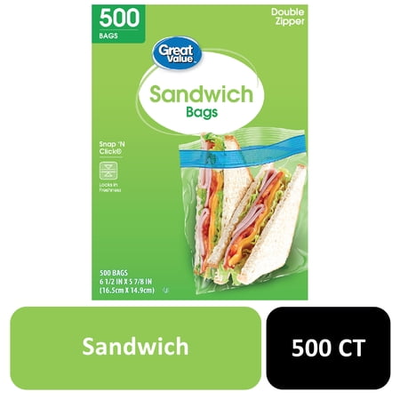 Great Value Fresh Seal Double Zipper Reclosable Sandwich Bags, 500 Count