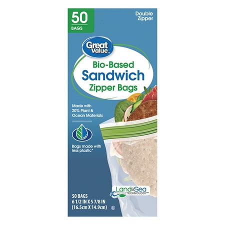 Great Value Reclosable Sandwich Bags, Made with Bio-Based Materials, 50ct
