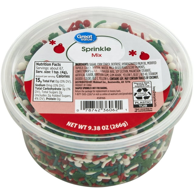 Great Value Red, Green & White Christmas Tree Sprinkles Mix Decorations for Desserts, 9.38 oz