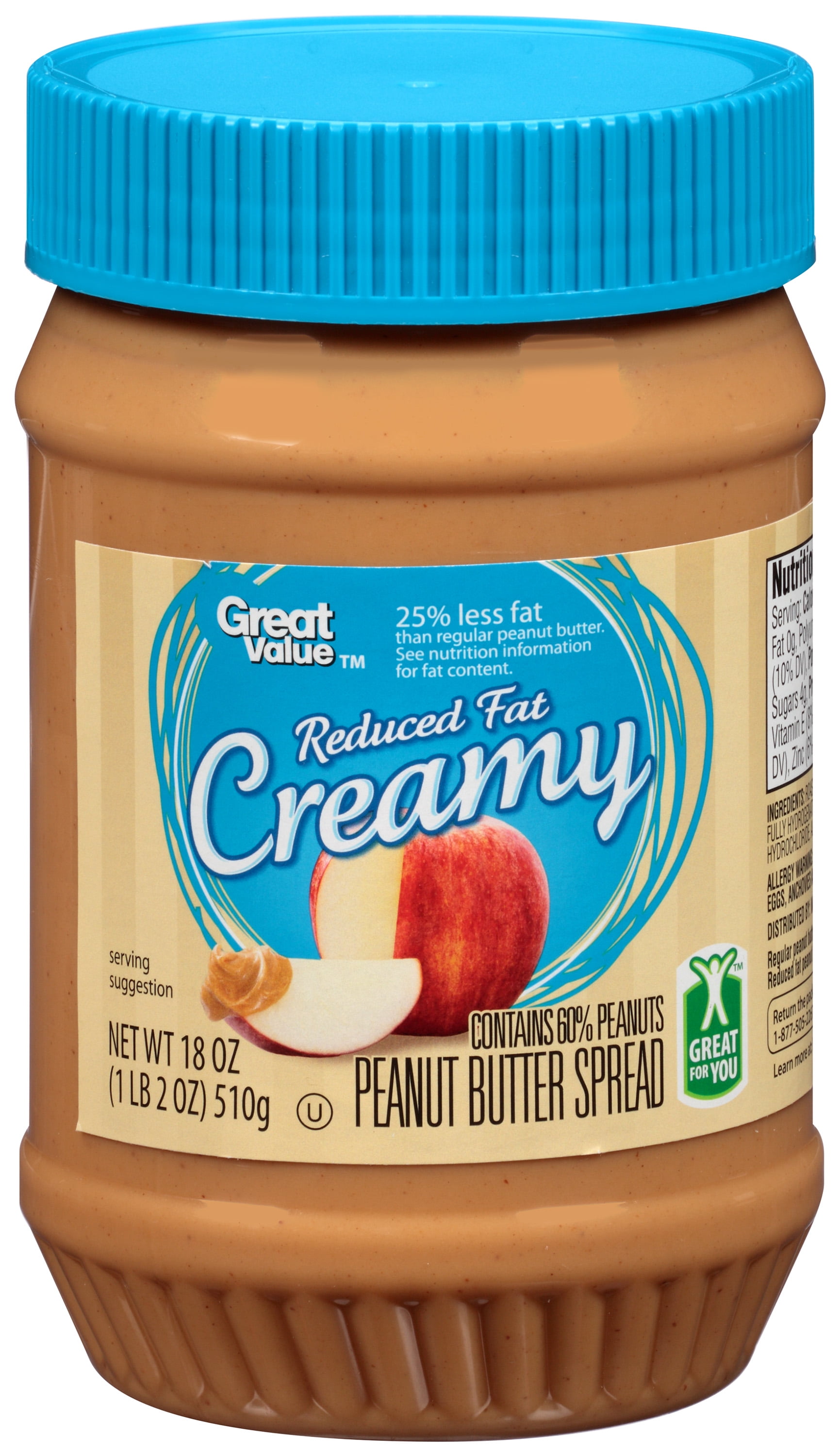 Great Value Reduced Fat Creamy Peanut Butter Spread, 18 ounces