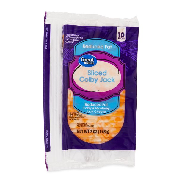 Great Value Reduced Fat Deli Style Sliced Colby Jack Cheese, 7 oz, 11