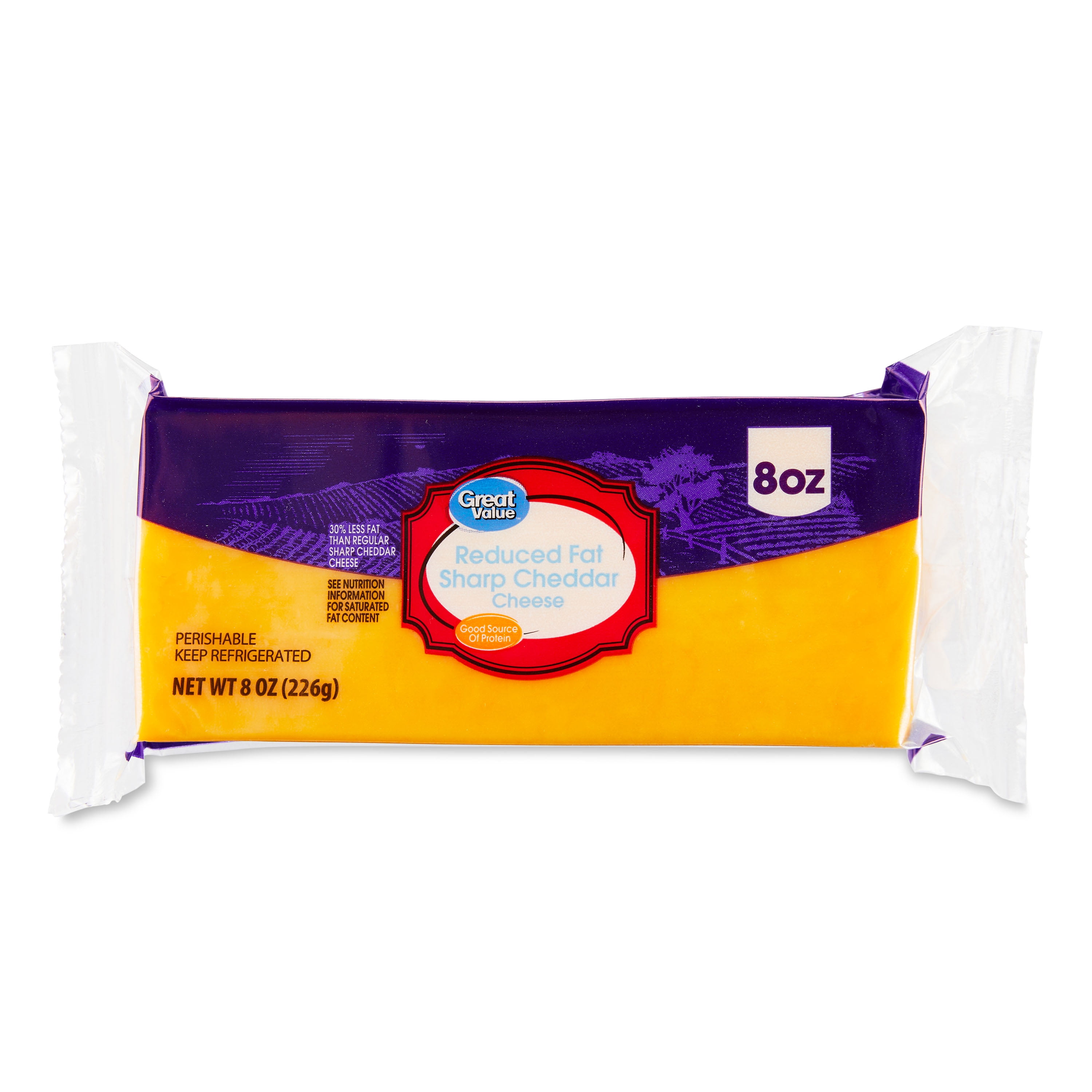 Great Value Reduced Fat Sharp Cheddar Cheese, Block (Plastic Great Value Reduced Fat Sharp Cheddar Cheese, Block (Plastic