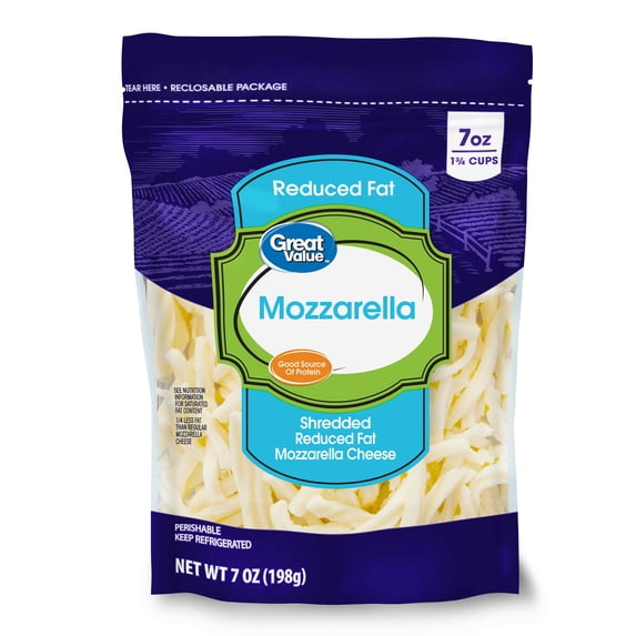 Great Value Reduced Fat Shredded Mozzarella Cheese, 7 oz