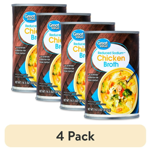 (4 pack) Great Value Reduced Sodium Chicken Broth, 14.5 oz Can