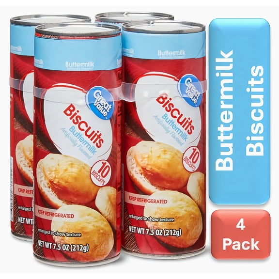 Great Value Regular Buttermilk Biscuits, 7.5 oz, 10 Count, 4 Pack