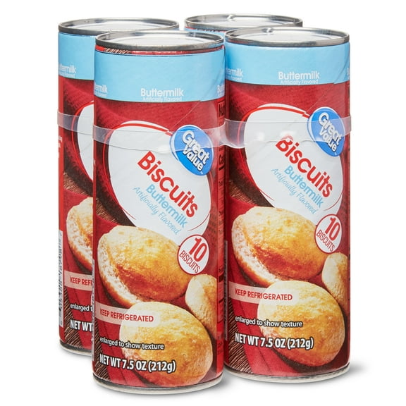 Great Value Regular Buttermilk Biscuits, 7.5 oz, 10 Count, 4 Pack