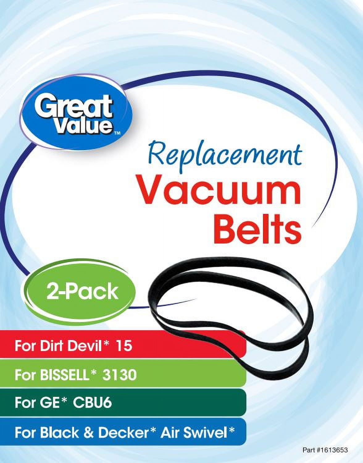 Great Value Replacement Vacuum Belts, For Dirt Devil 15, Bissell 3130, GE  CBU6, and Black & Decker Air Swivel, 2 Count