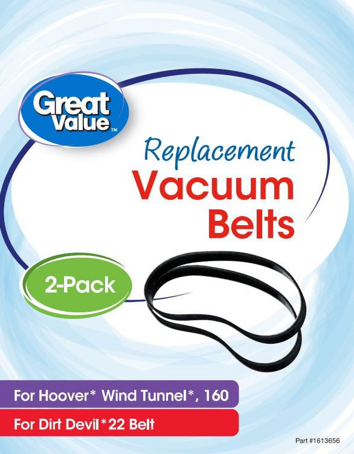 Great Value Replacement Vacuum Belts for Hoover Wind Tunnel 160 and Dirt Devil 22, Plastic, 2 Count