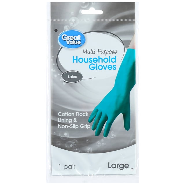 Sticker Ohs Great Value Reusable Latex Household Cleaning Gloves, Large, Teal, 1 ...