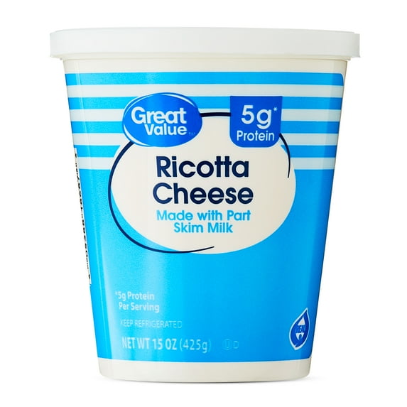 Great Value Part Skim Ricotta Cheese, 15 oz Tub (Refrigerated)