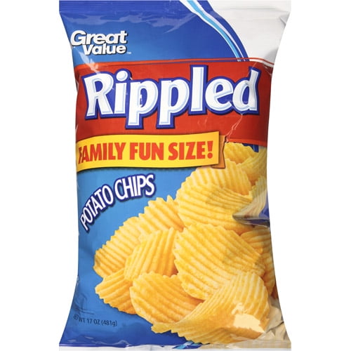 Great Value Original Rippled Potato Chips Party Size!, 17 oz