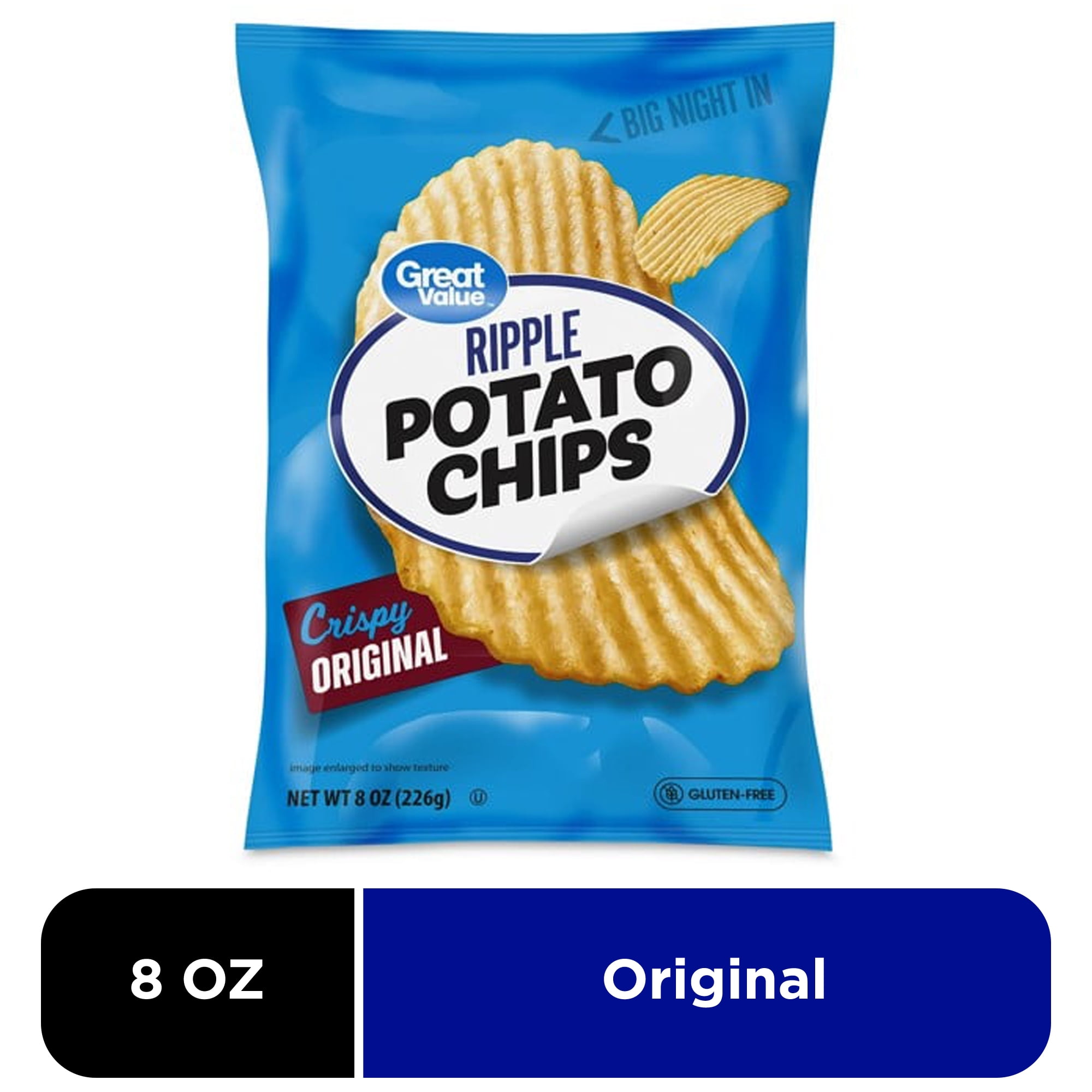 Great Value Original Rippled Potato Chips, 8 oz