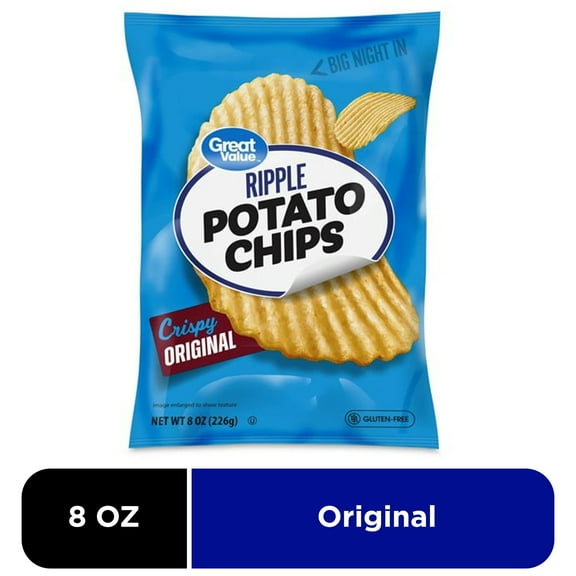 Great Value Original Rippled Potato Chips, 8 oz