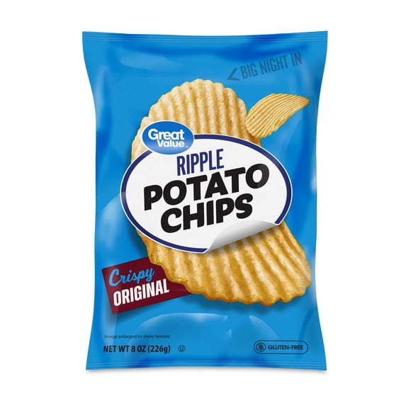 Great Value Original Rippled Potato Chips, 8 oz