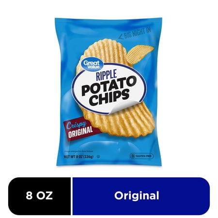 Great Value Original Rippled Potato Chips, 8 oz