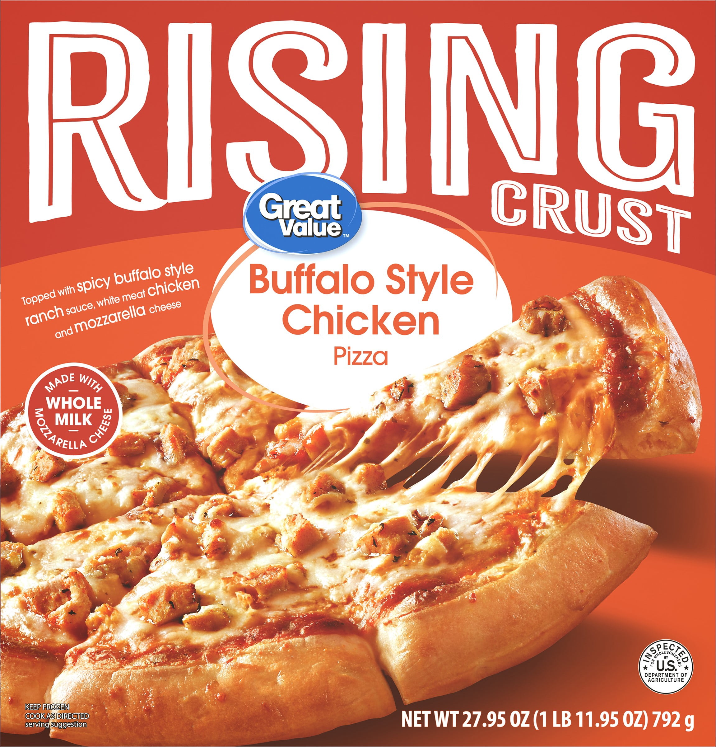 Great Value Frozen Rising Crust Buffalo Chicken Pizza with Mozzarella and Asiago Cheeses, 27.95 oz