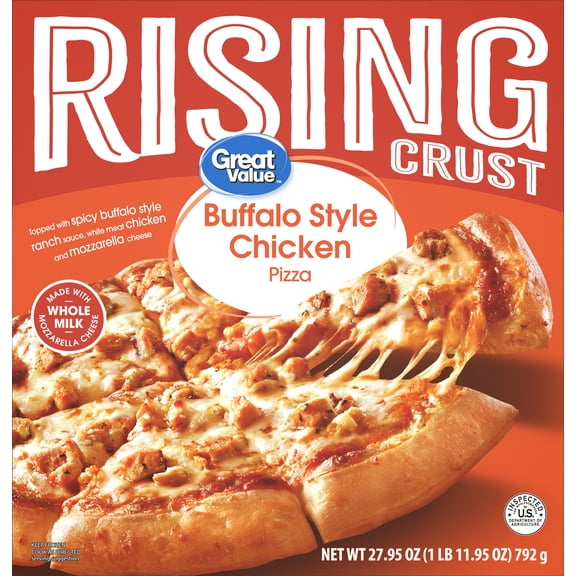 Great Value Frozen Rising Crust Buffalo Chicken Pizza with Mozzarella and Asiago Cheeses, 27.95 oz