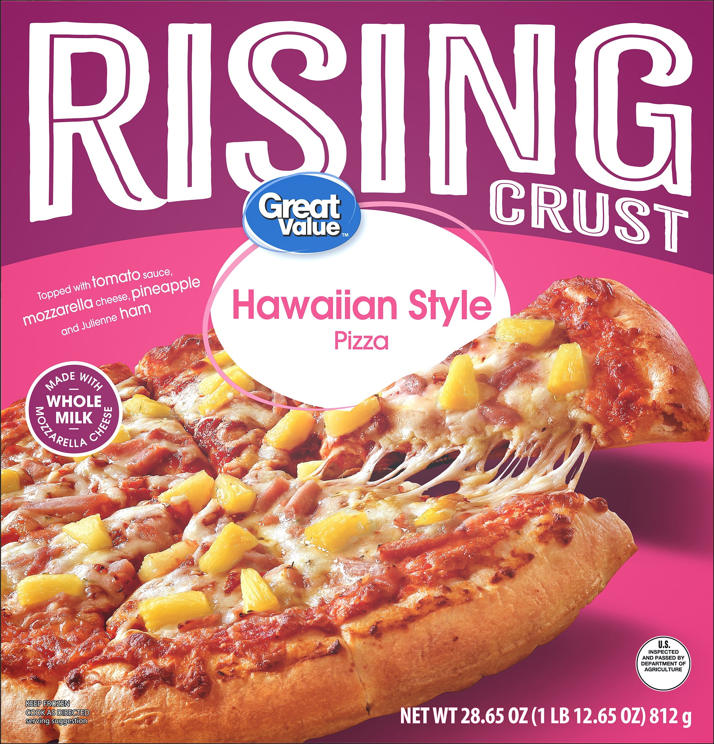 Great Value Rising Crust Hawaiian Pizza, Tomato Sauce, 27.97 oz (Frozen)