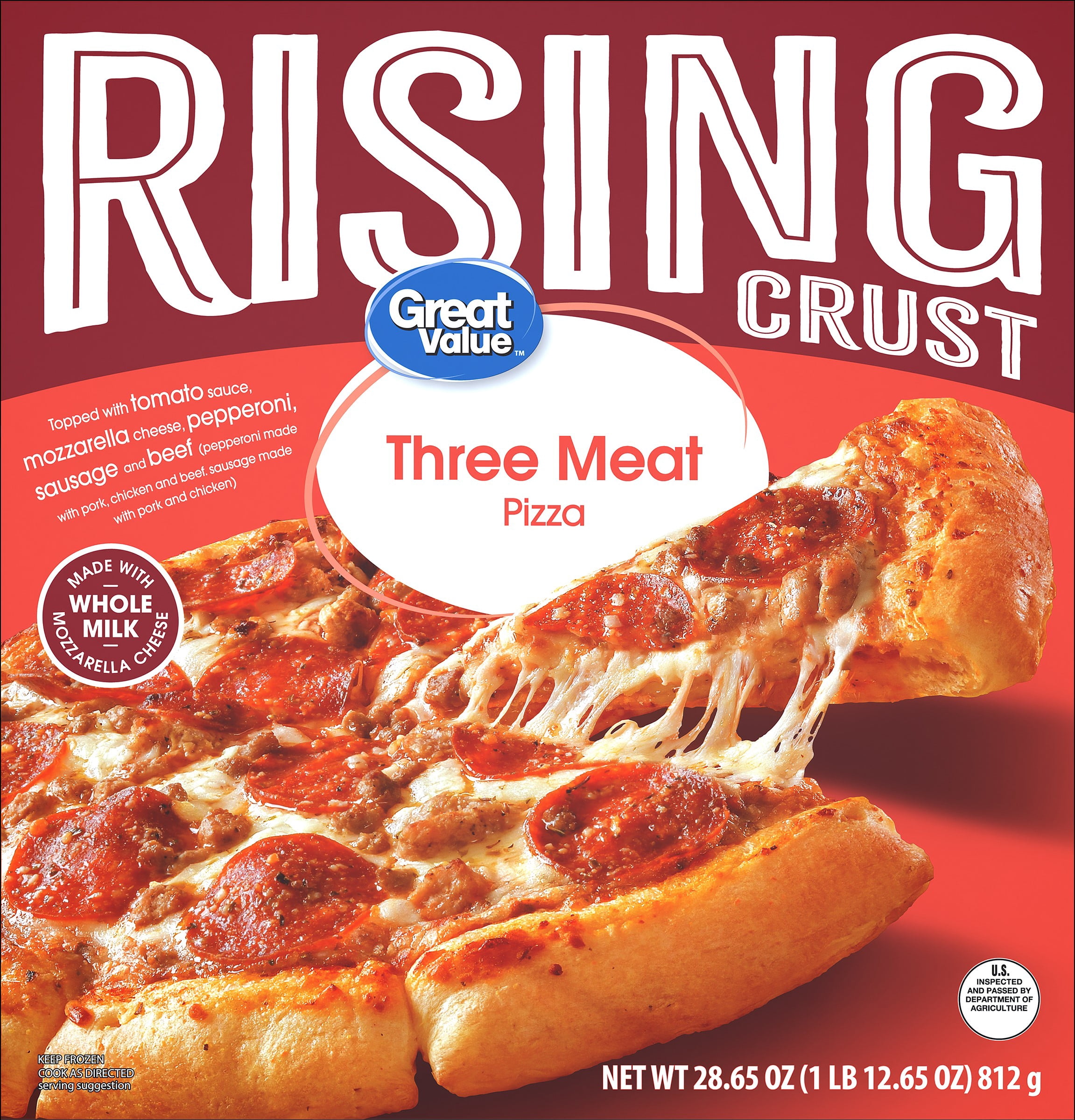 Great Value Rising Crust Three Meat Pizza, 28.65 oz (Frozen)
