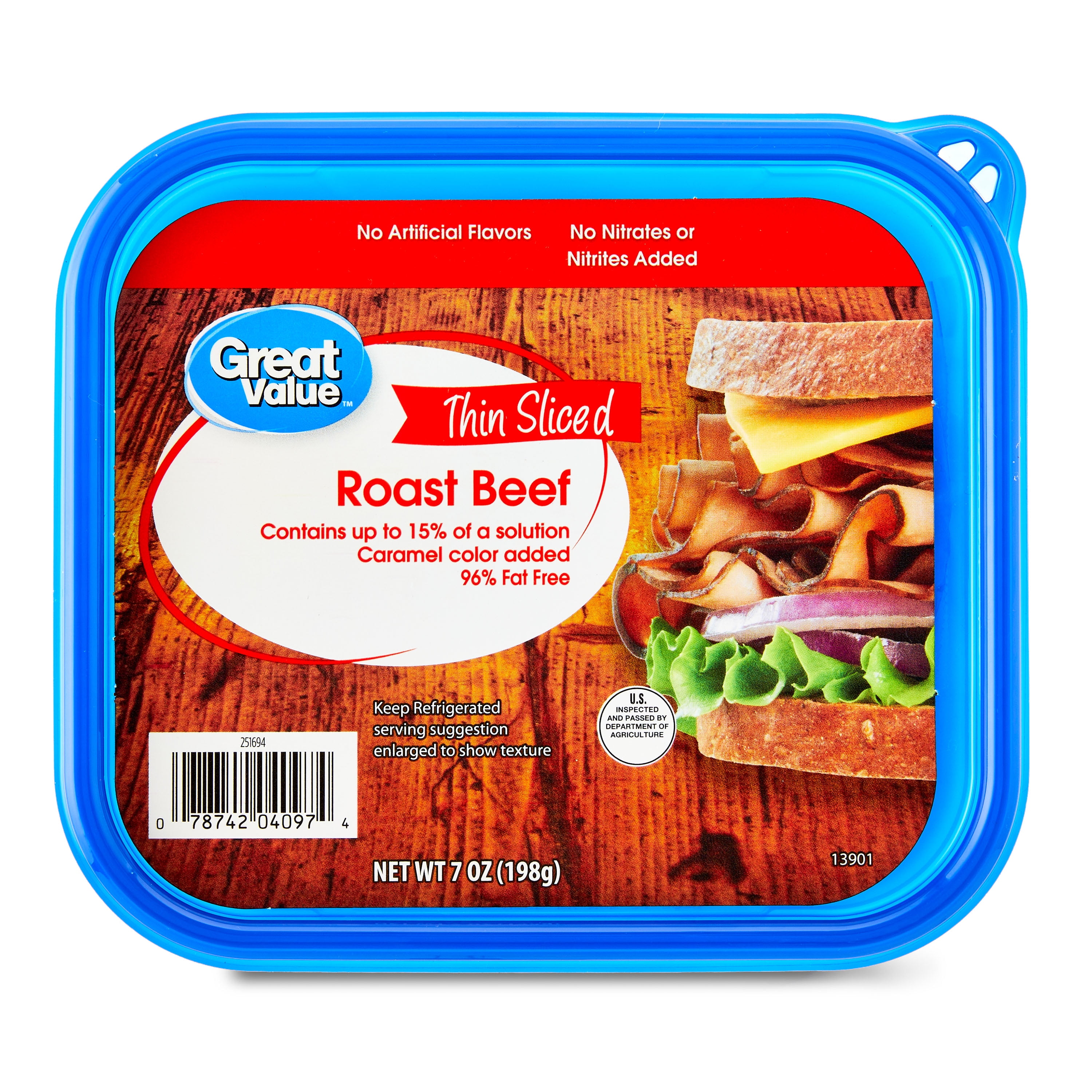 Great Value Roast Beef Lunchmeat 7oz Plastic Tub 10 G of Protein per 2 oz 56g Serving