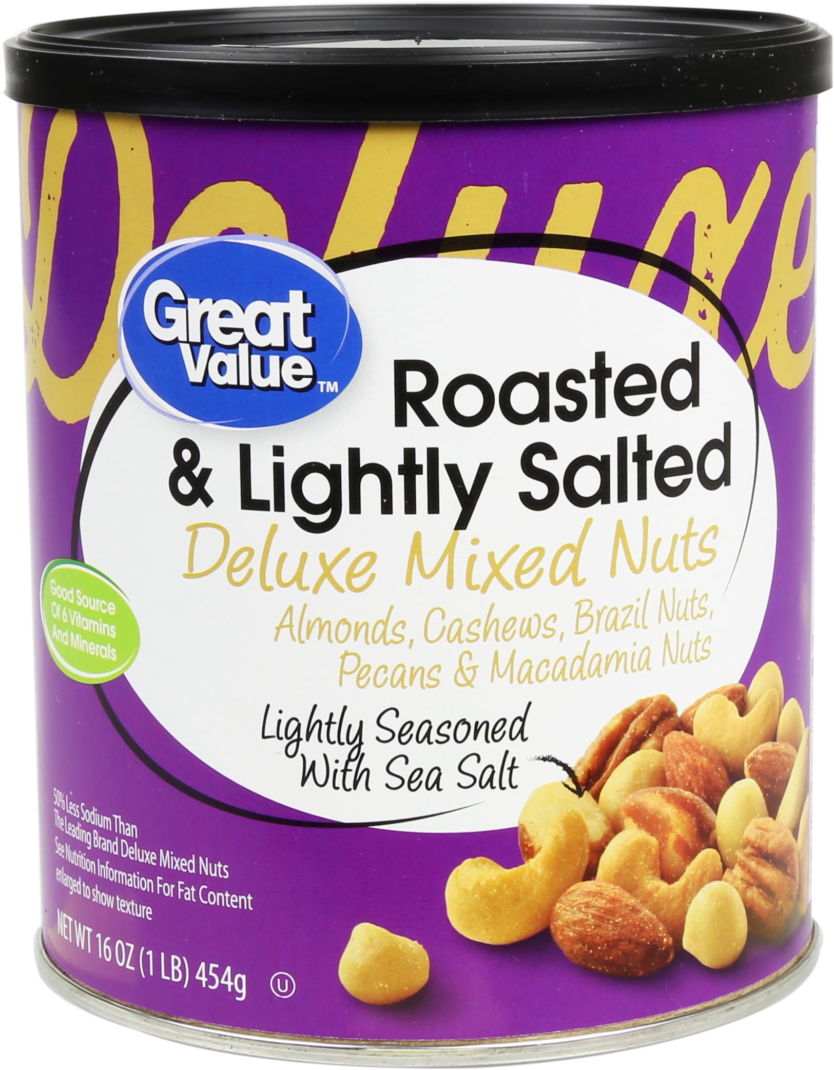 Great Value Roasted & Lightly Salted with Sea Salt Deluxe Mixed Nuts, 16 oz