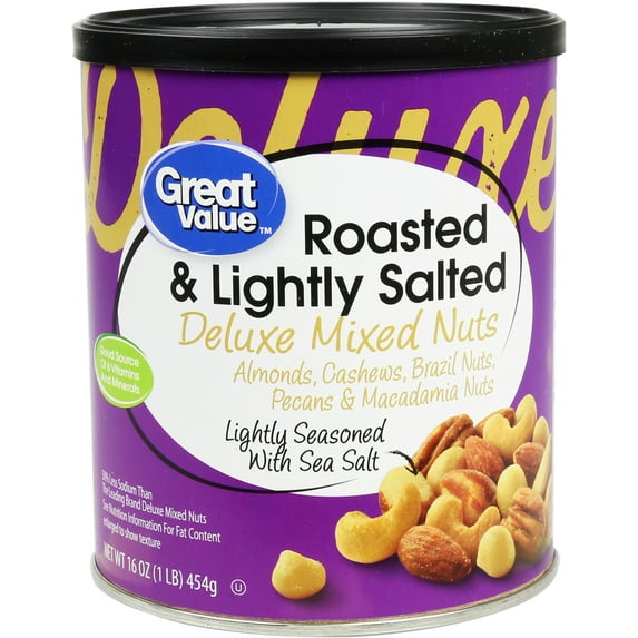 Great Value Roasted & Lightly Salted with Sea Salt Deluxe Mixed Nuts, 16 oz