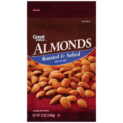 Great Value Roasted & Salted with Sea Salt Almonds, 12 Oz.