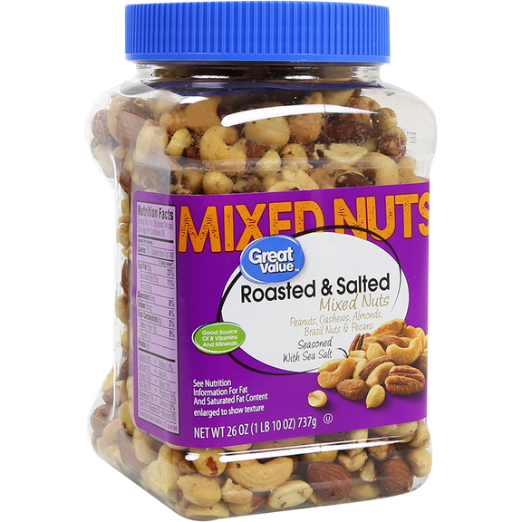 Great Value Roasted & Salted with Sea Salt Mixed Nuts, 26 Oz.