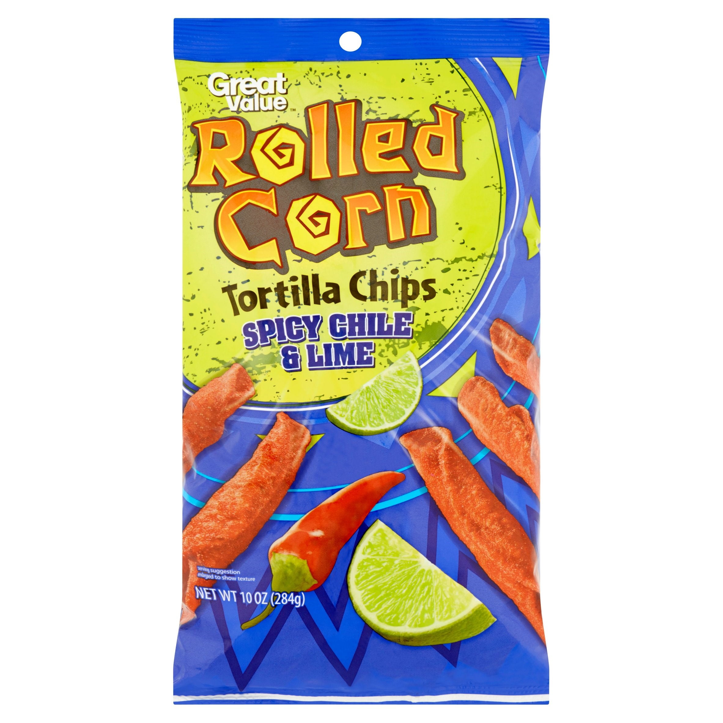Shop Great Value Rolled Corn Spicy Chile & Lime Tortilla Chips, 10 Oz