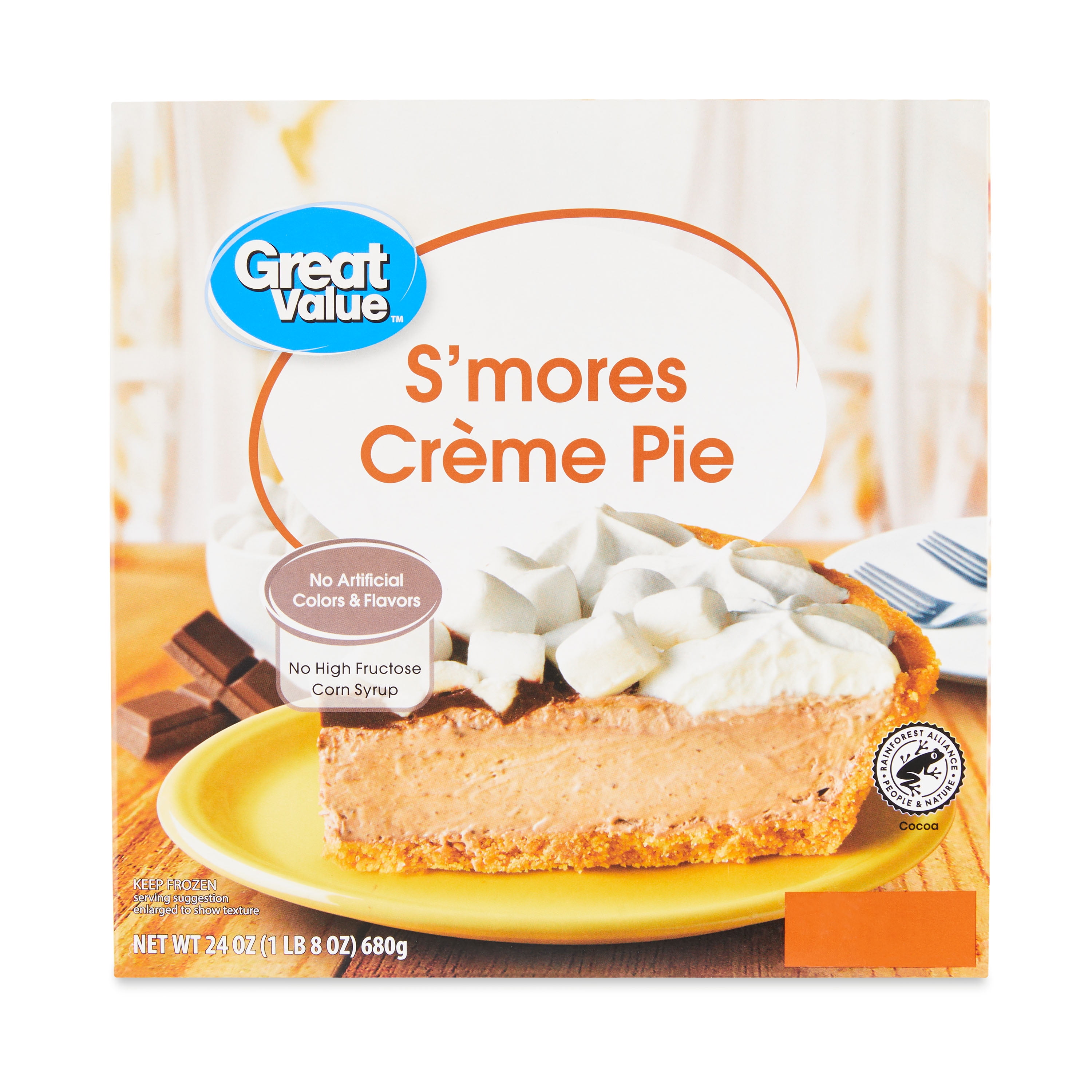 Great Value S'mores Creme Pie, 24 oz (Frozen), Made with Real Chocolate
