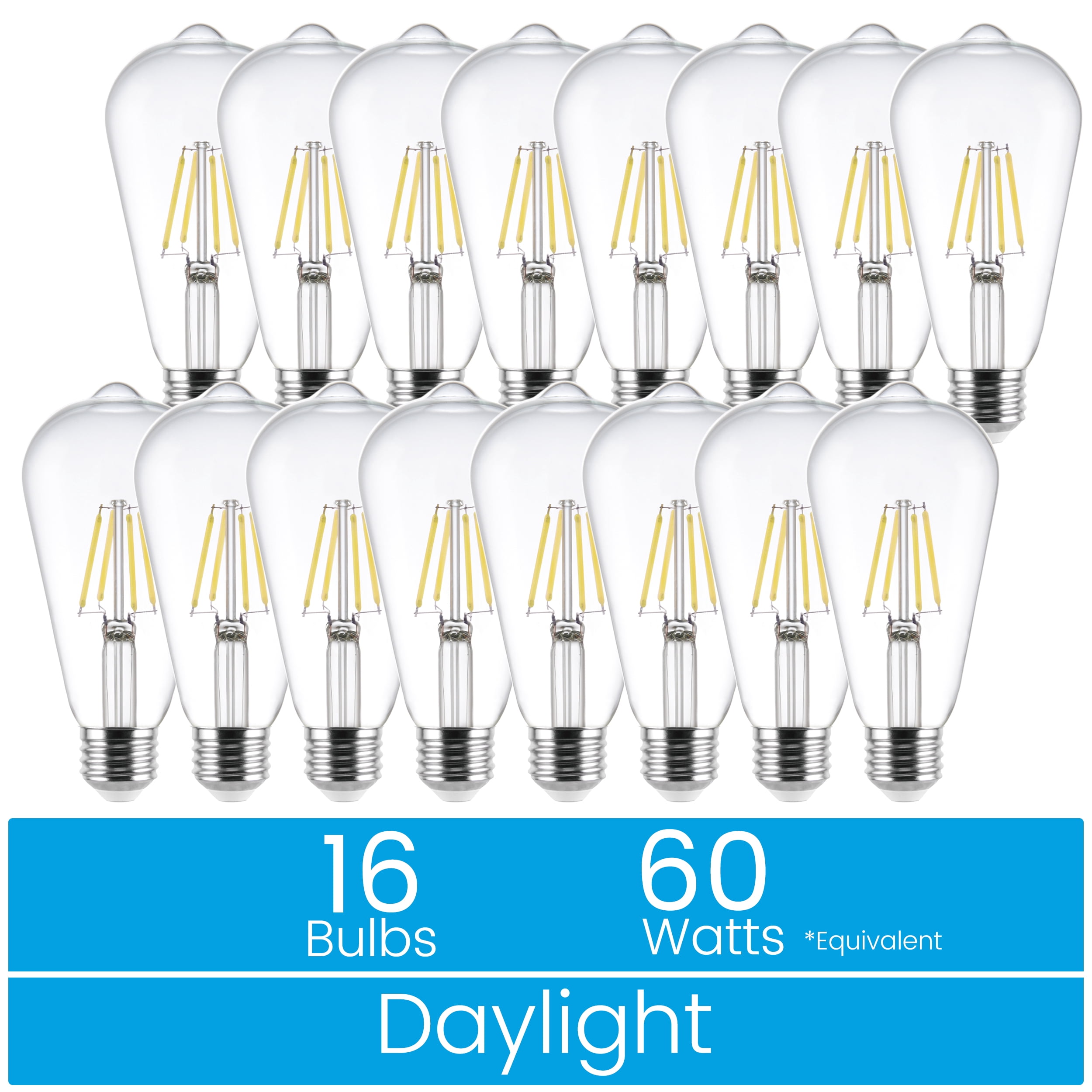Great Value ST19 Vintage LED Light Bulb, 5-Watt (60W Equivalent), Daylight, Dimmable, E26, 16 Pack
