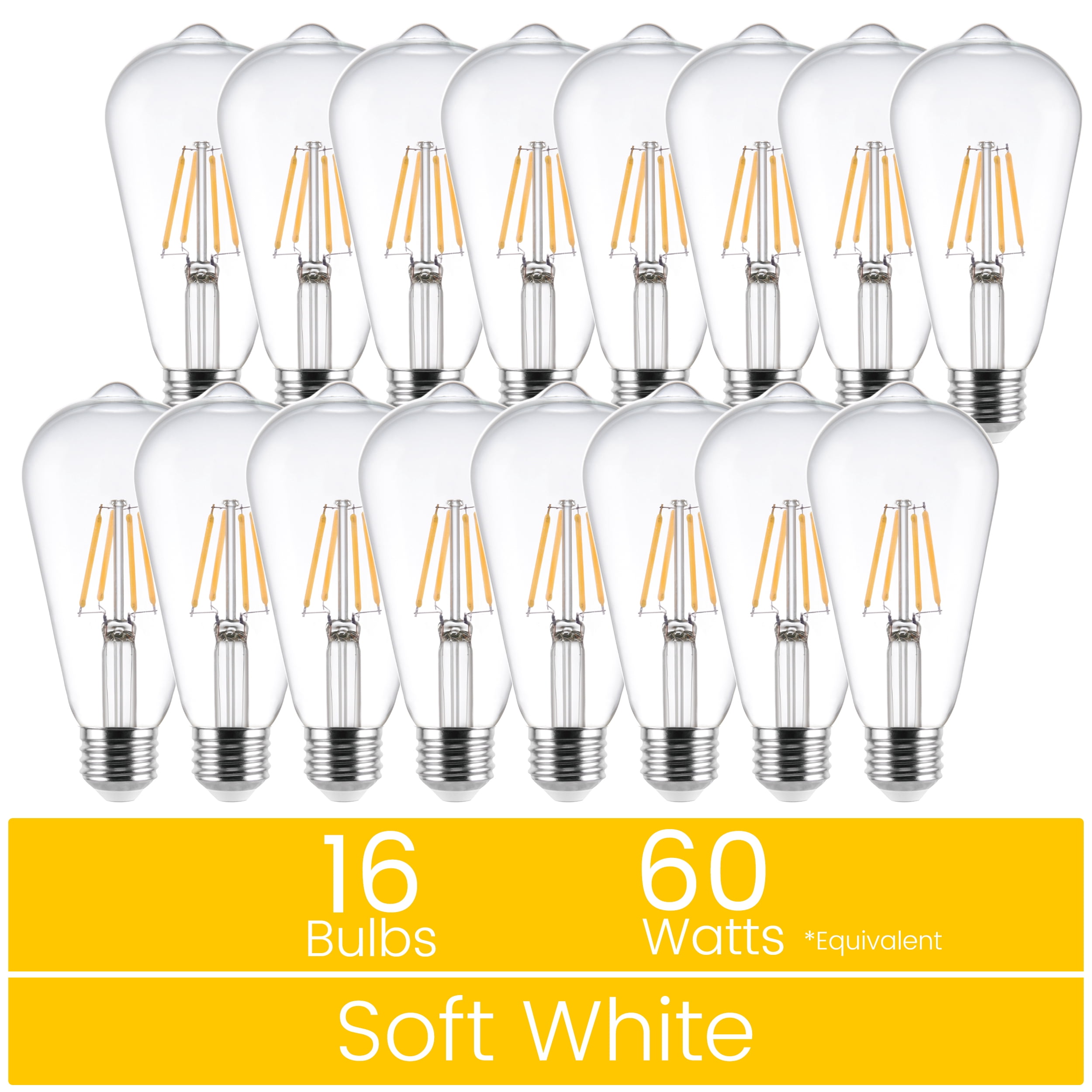 Great Value ST19 Vintage LED Light Bulb, 5-Watt (60W Equivalent), Soft White, Dimmable, E26, 16 Pack