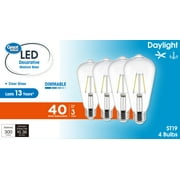 Great Value ST19 Vintage LED Light Bulb, 3 W 40 W Equivalent, Daylight, Dimmable, E26 Medium Base, 4 Pack
