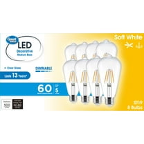 Great Value ST19 Vintage LED Light Bulb, 5-Watt (60W Equivalent), Soft White, Dimmable, E26, 8 Pack