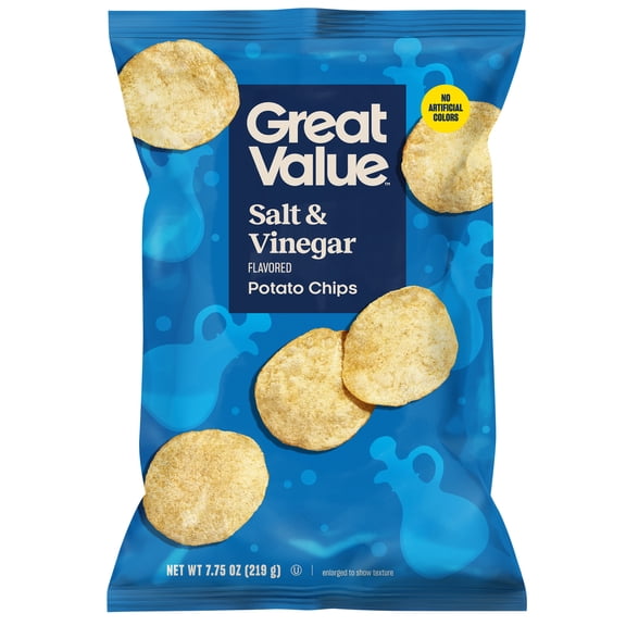 Great Value Salt and Vinegar Potato Chips, 7.75 oz Bag