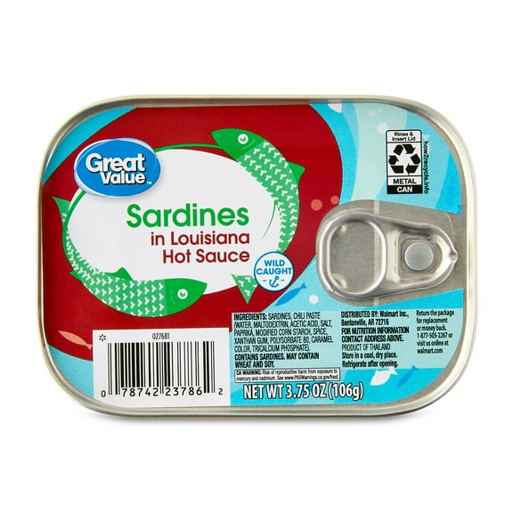 Great Value Sardines in Louisiana Hot Sauce, 3.75 oz