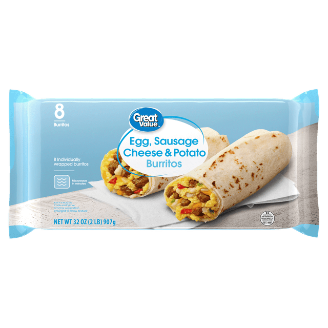 Great Value Sausage Egg and Cheese with Potatoes Breakfast Burritos, 32 ...