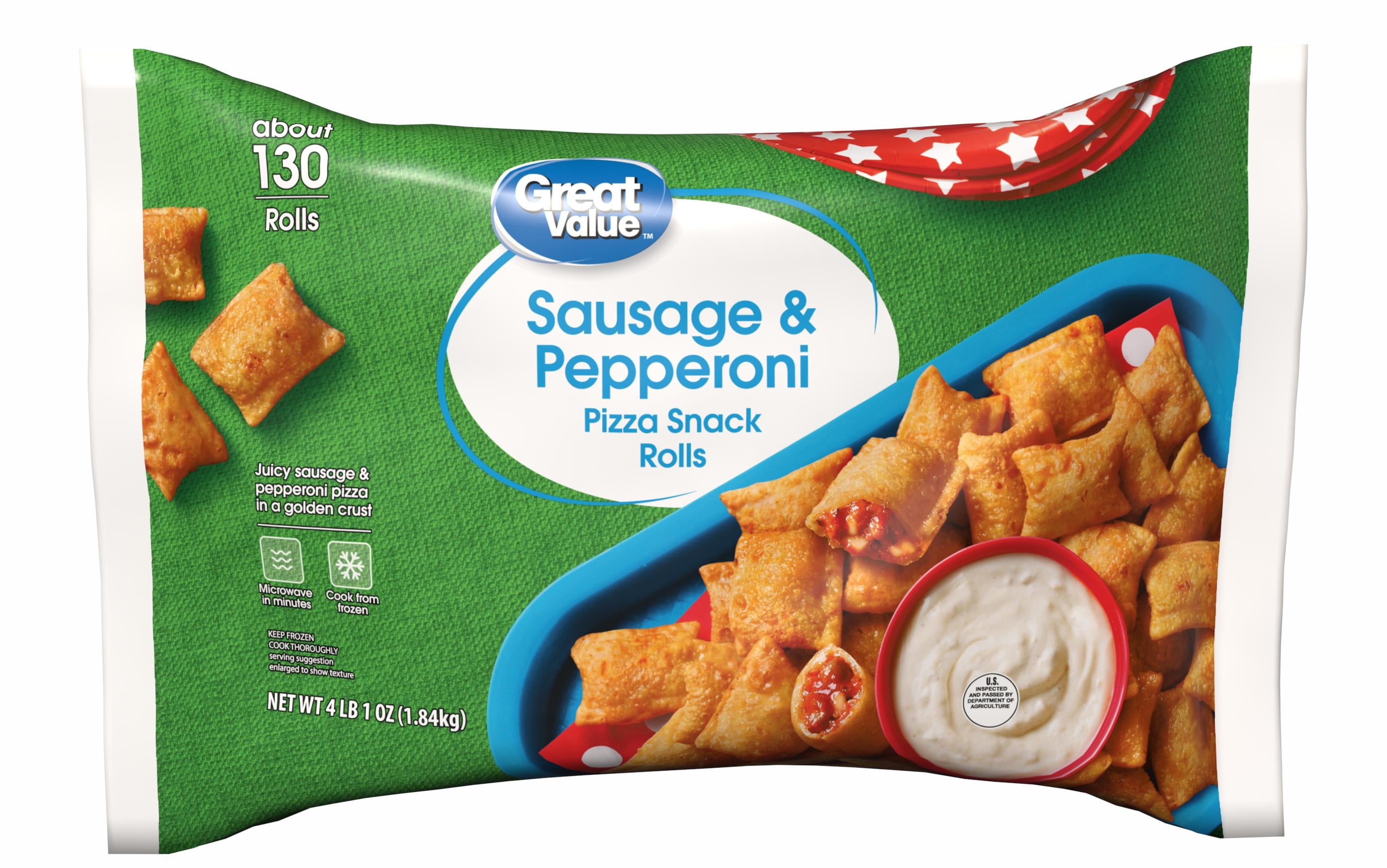 Great Value Sausage & Pepperoni Pizza Snack Rolls, 4 lb 1 oz, 130 Count (Frozen)