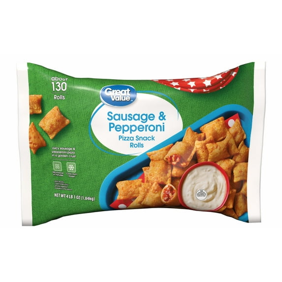 Great Value Sausage & Pepperoni Pizza Snack Rolls, 4 lb 1 oz, 130 Count (Frozen)
