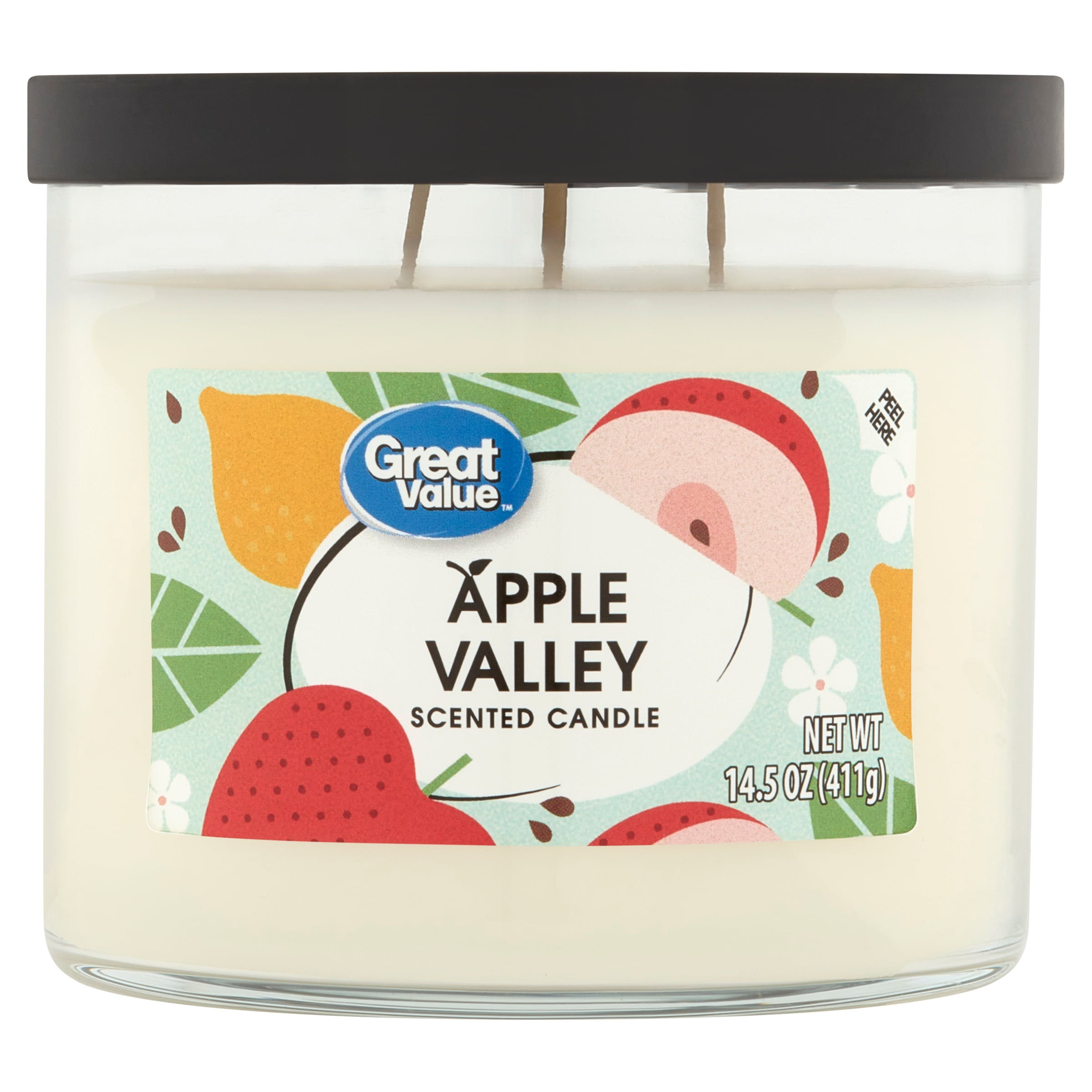 Great Value Scented Candle, 3 Wick, Apple Valley, 14 oz