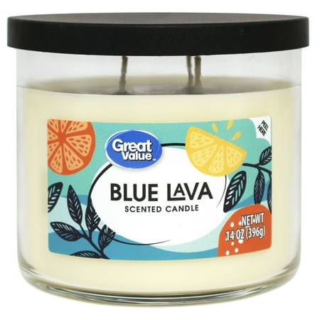 Great Value Scented Candle, 3 Wick, Blue Lava, 14 oz