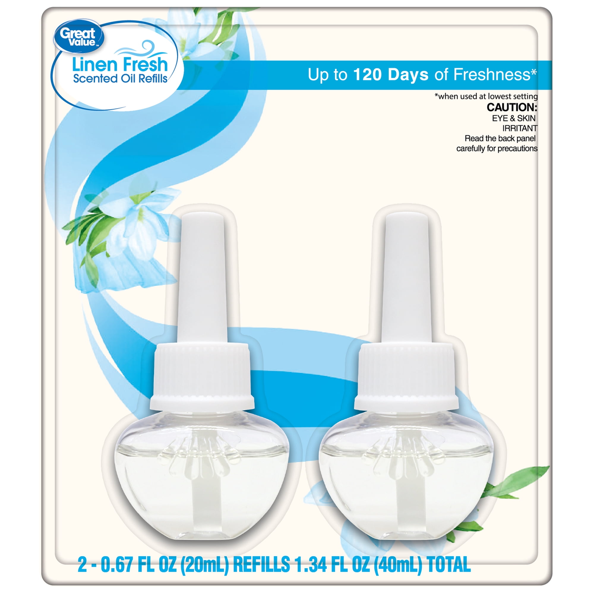 Great Value Linen Plug-In Air Freshener Refills, 2 Count, Up to 120 Days of Freshness