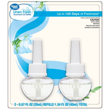 Great Value Linen Plug-In Air Freshener Refills, 2 Count, Up to 120 Days of Freshness