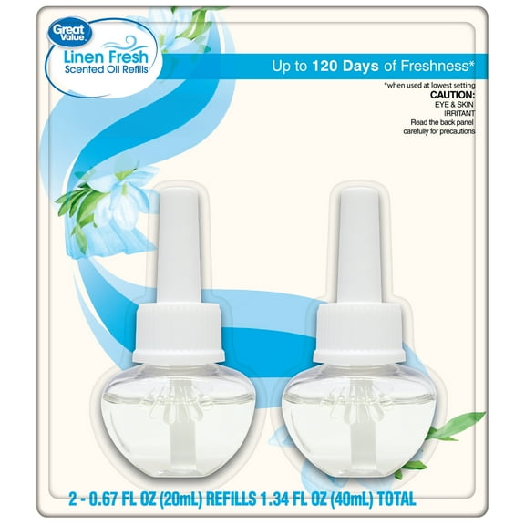 Great Value Linen Plug-In Air Freshener Refills, 2 Count, Up to 120 Days of Freshness