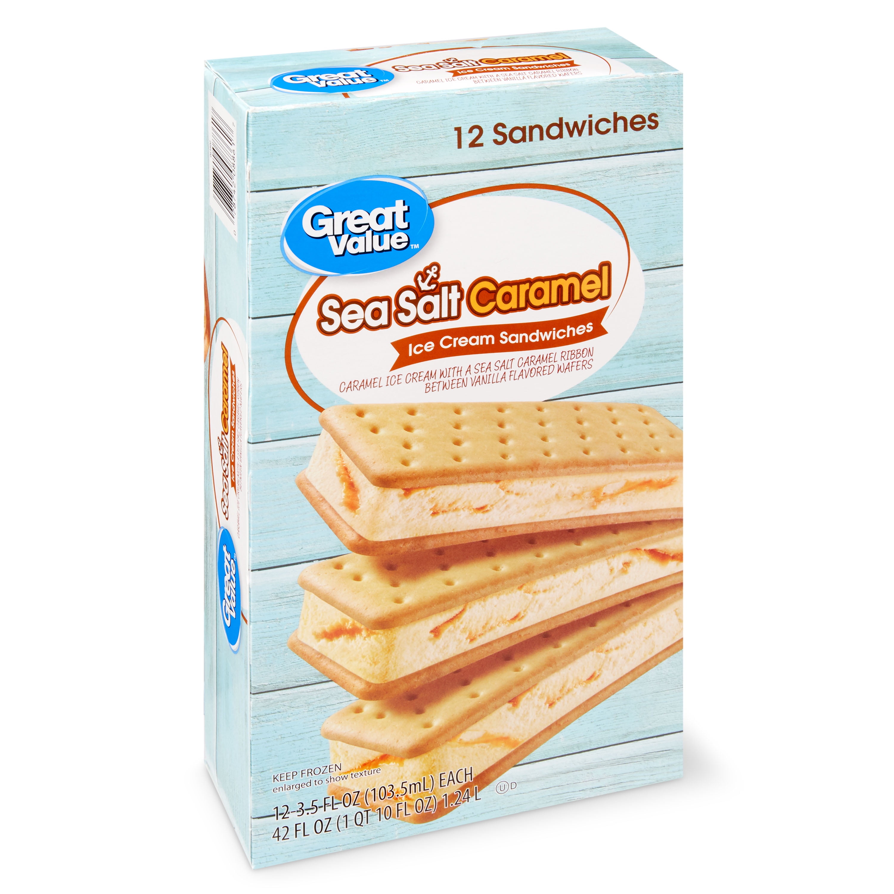 Great Value Sea Salt Caramel Ice Cream Sandwiches, 42 oz, 12 Pack