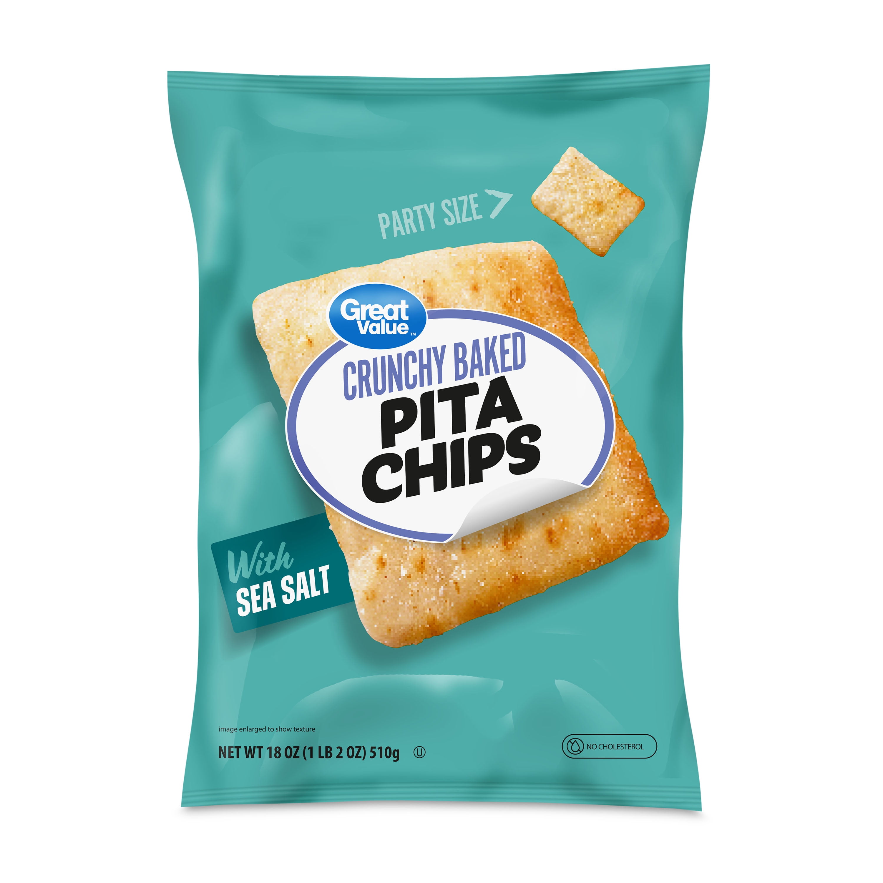 Great Value Sea Salt Pita Chips, Party Size, 18 oz Bag
